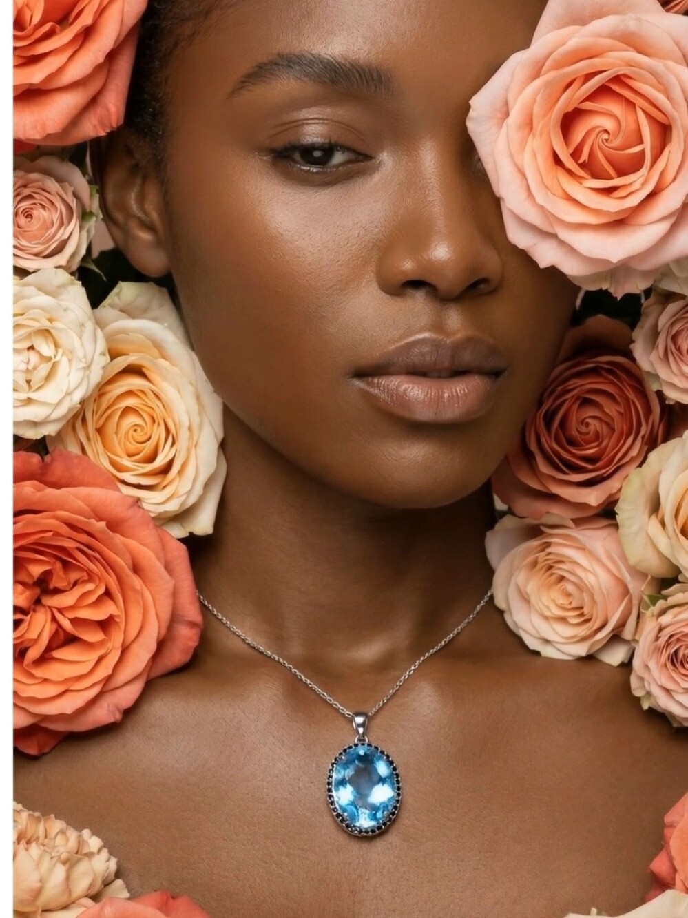 925 Sterling Silver Pendant 2x1.5cm with Natural Blue Topaz & Sapphire Gems